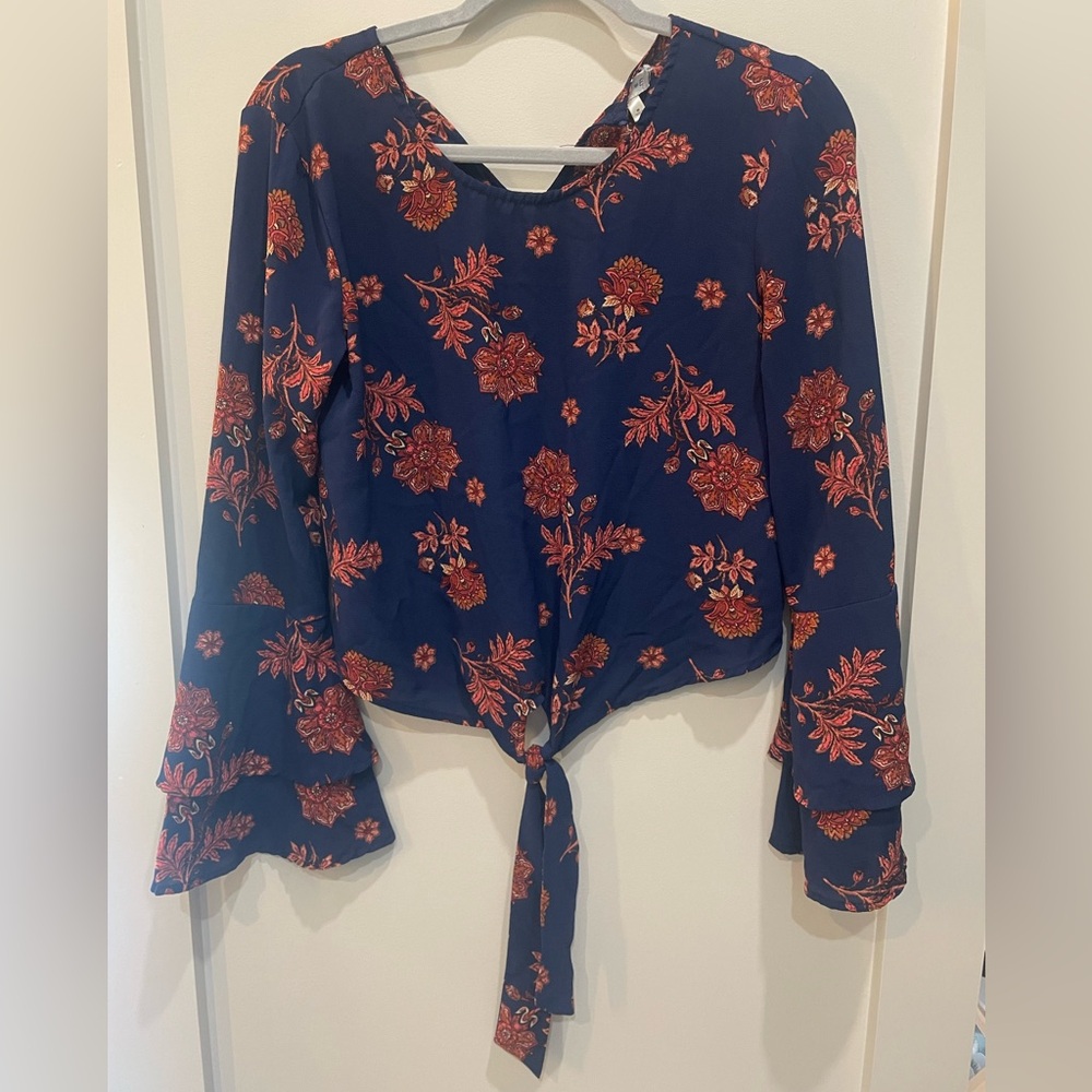 Elegant Floral Tie-Front Blouse